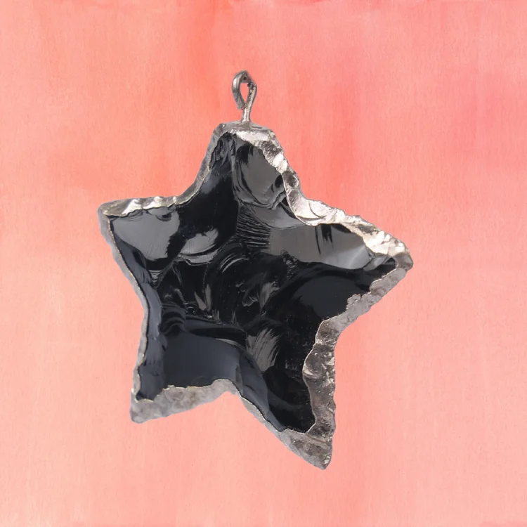 Black Obsidian Sea Star Starfish Shaped Pendant 